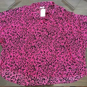 NWT Emily Wonder Boutique Brand Pink and Black Animal Print Blouse